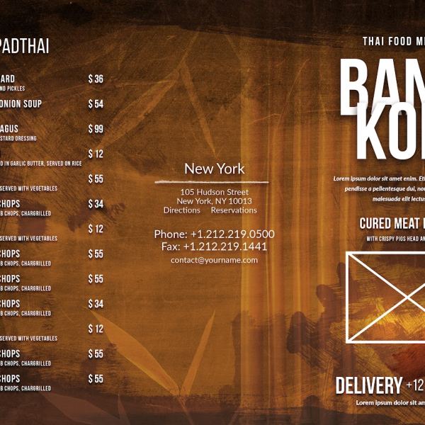 Thai Trifold A4 and US Letter Menu Design Access