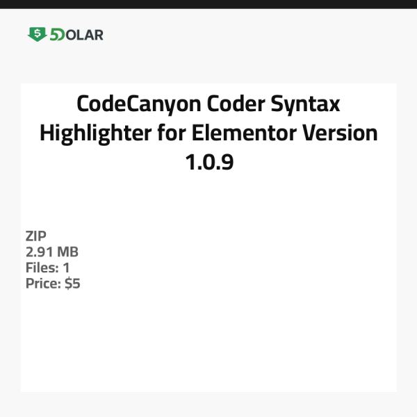 CodeCanyon Coder Syntax Highlighter for Elementor - Version 1.0.9