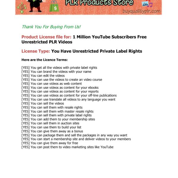 1 Million YouTube Abonnenten Zugang - Video & PLR Inhalt